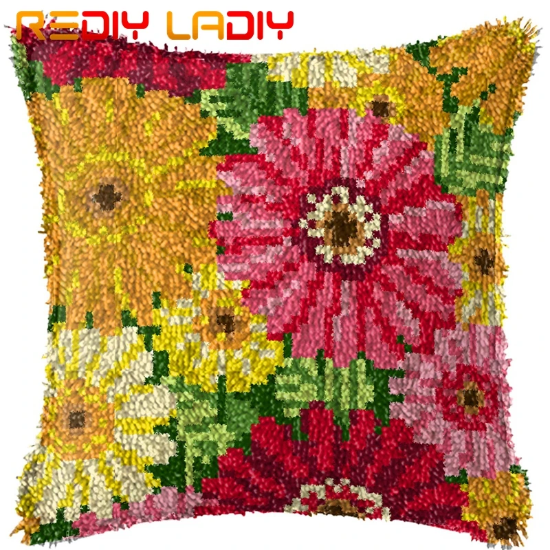 Latch Hook Cushion Colorful Daisy Printed Canvas Front Acrylic Yarn Crochet Pillow Case Kits Sofa Bed Pillows Home Decor | Дом и сад