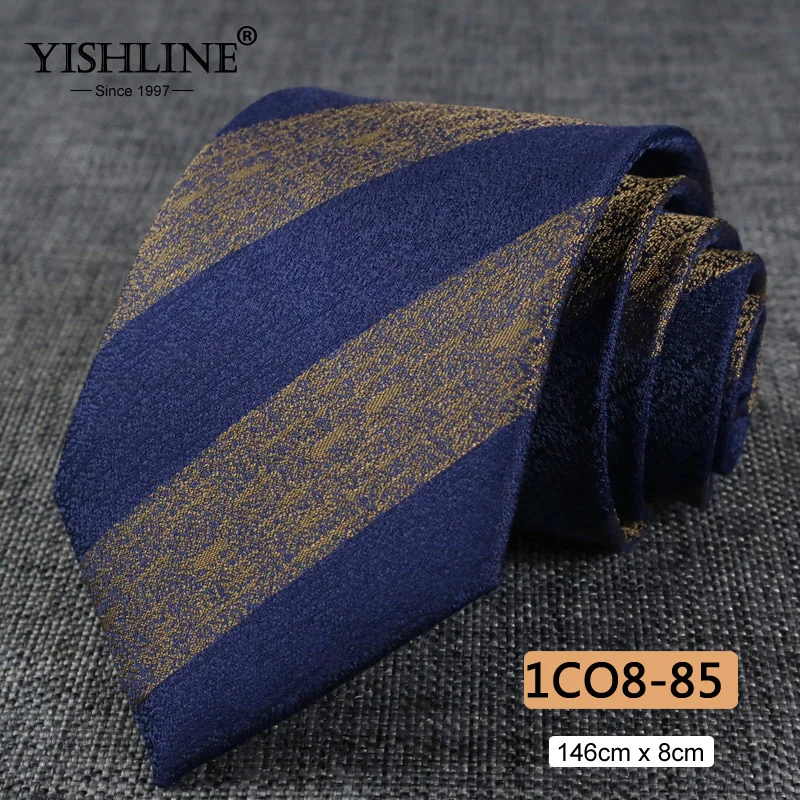 1CO8-85 YISHLINE, распродажа, 8 см, мужские галстуки, классический галстук, синий, для мужчин, в полоску, в клетку, серый, розовый, деловой галстук для жениха, свадебные аксессуары - Цвет: 1CO8-85