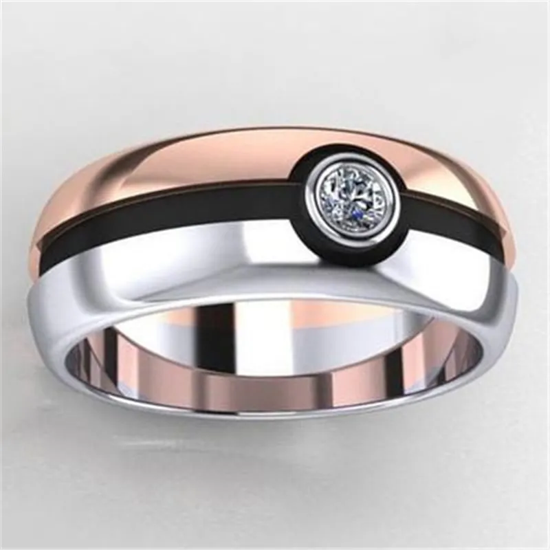 Blaike Creative Pokemon Elf Ball Two Tone Ring Wedding Engagement Ring Jewelry Gifts for Women Free Shipping