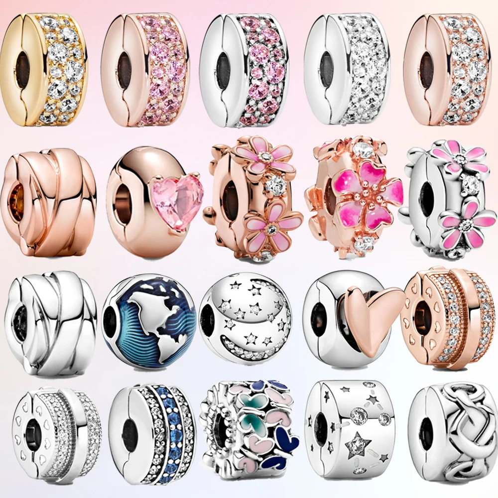 Genuine 925 Sterling Silver Rose Gold Pink Pavé Clip Enamel Daisy Charm Fit Pandora Bracelet Women Fine Jewelry Gifts | Украшения и