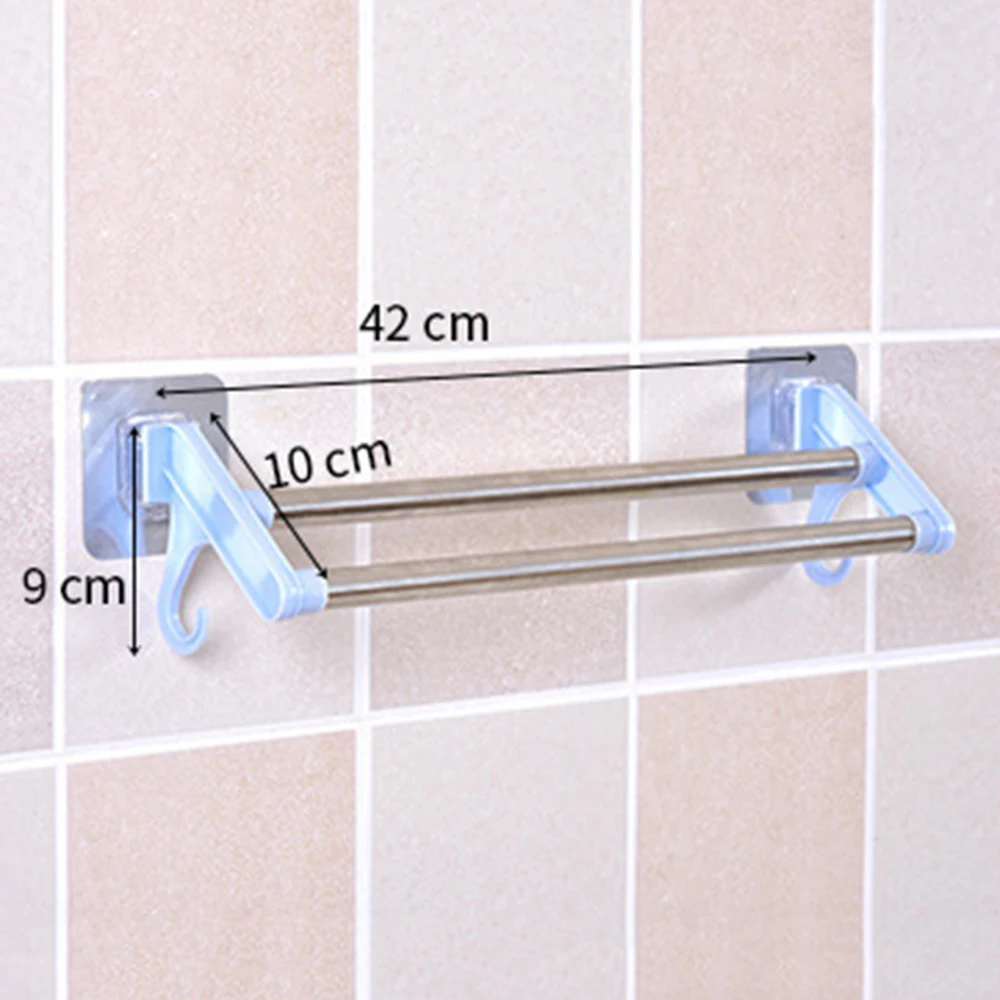 New Stainless Steel Seamless Double Layers Bar Rotating Towel Rack Bathroom Kitchen Wall-mounted Storage Holder 42cm |