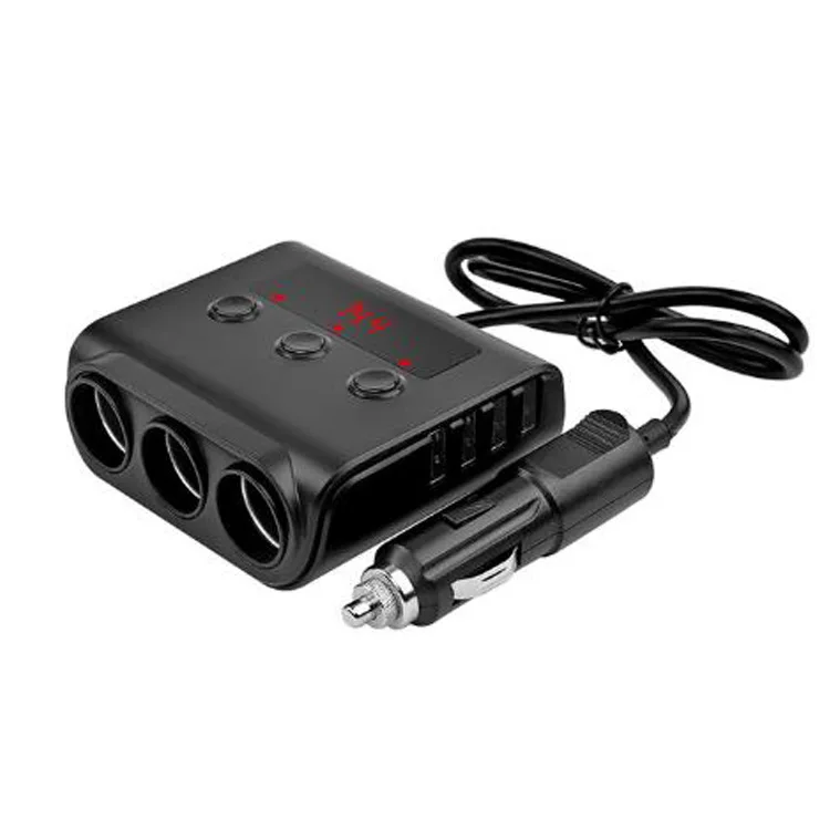 Многофункциональный 4-портовый USB зарядное устройство автомобильного прикуривателя один для три цифровой дисплей автомобильное зарядное устройство для телефона автозапчасти Toyota Hilux XZ-16 - Название цвета: Черный