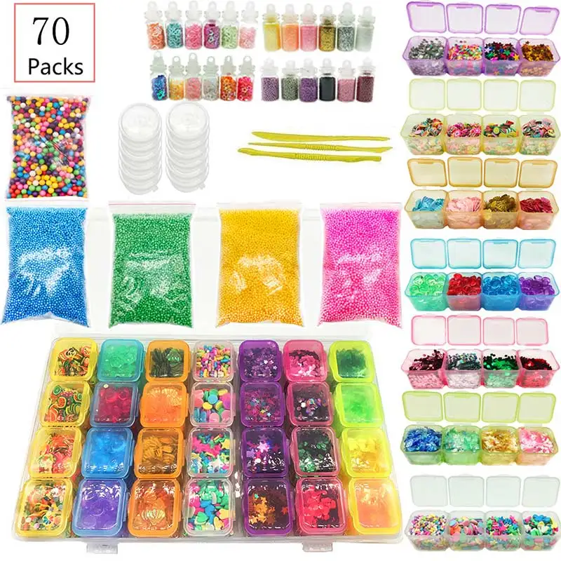 70 Pack Kids Craft Toys Material Package DIY Set Glitter Pearls Handmade Toy Colourful Sequins Color Foam Ball Gift | Игрушки и хобби