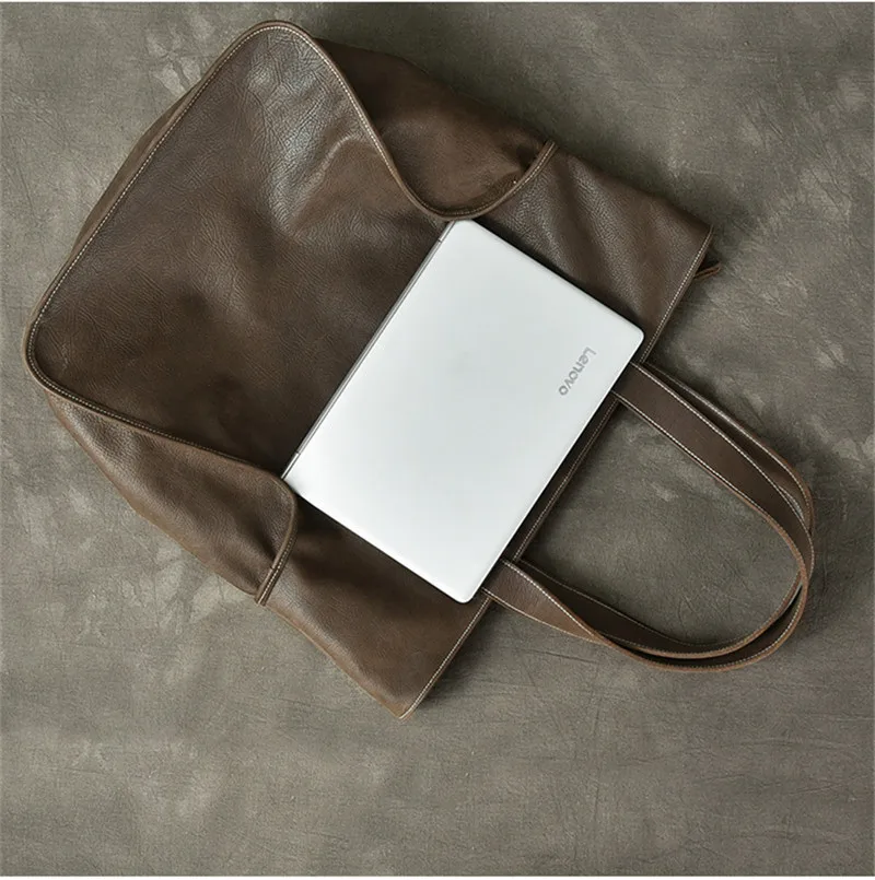 PNDME Большая вместительная винтажная мужская повседневная эко-сумка из натуральной кожи, простая кожаная негабаритная сумка для покупок, роскошная сумка