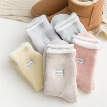 Женские бархатные носки; зимние пушистые толстые шерстяные теплые мягкие хлопковые носки; однотонные носки из махровой ткани; calcetines mujer