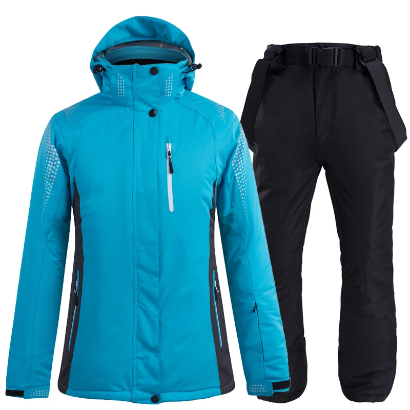 30 синий чистый цвет женский и мужской зимний костюм одежда для сноуборда зимние водонепроницаемые костюмы Лыжная куртка+ зимние комбинезоны брюки - Цвет: picture jacket pant