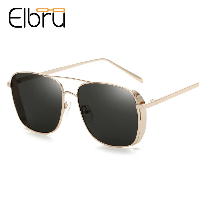 

Elbru Retro Double Beam Sunglasses Metal Large Frame Sun Glasses Men Women Unisex Shade Mirror UV400 Glasses