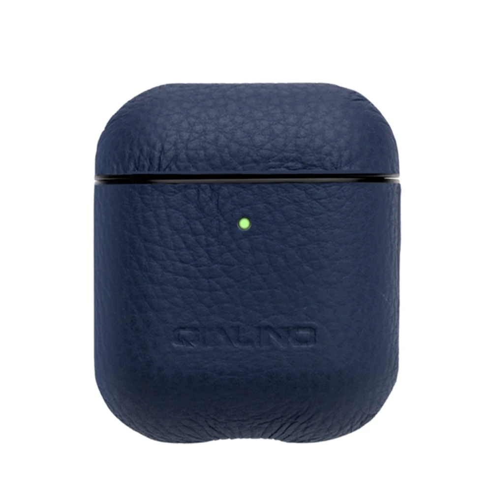 QIALINO чехол из натуральной кожи для Apple Airpods, роскошный модный защитный чехол, чехол для Airpods 2 и 1 - Цвет: Litchi Dark Blue