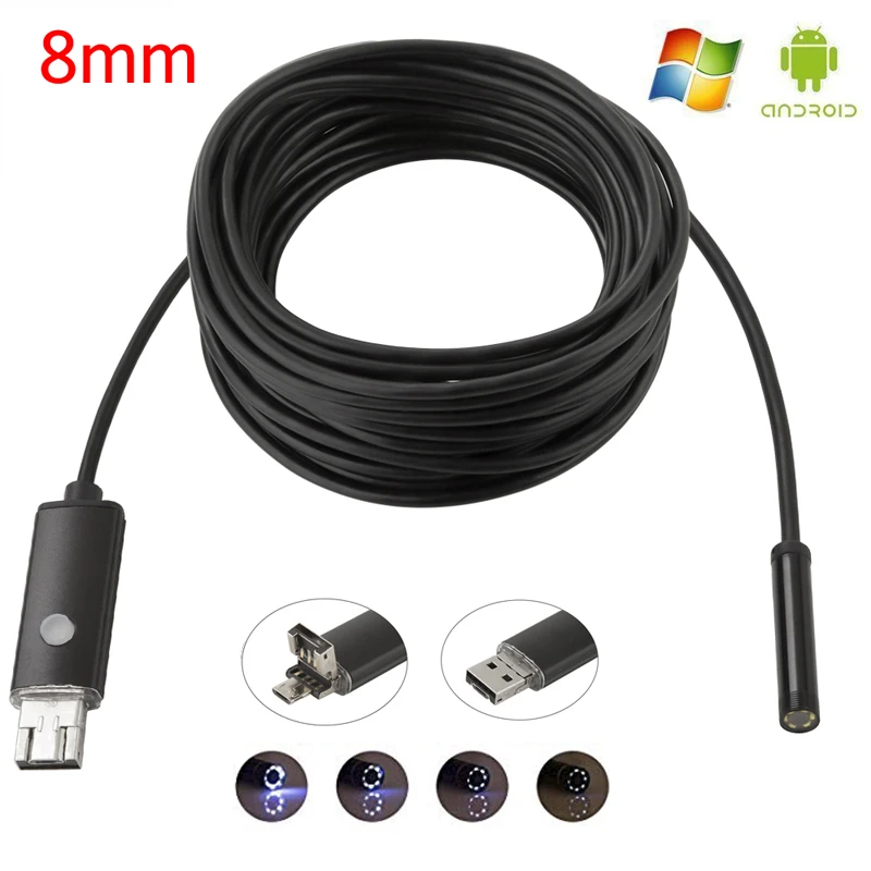 Endoscope 8mm USB Endoscope Android 5M 10M OTG PC USB Endoscopio Mini Endoscope Camera 720P Inspection Waterproof Phone Camera