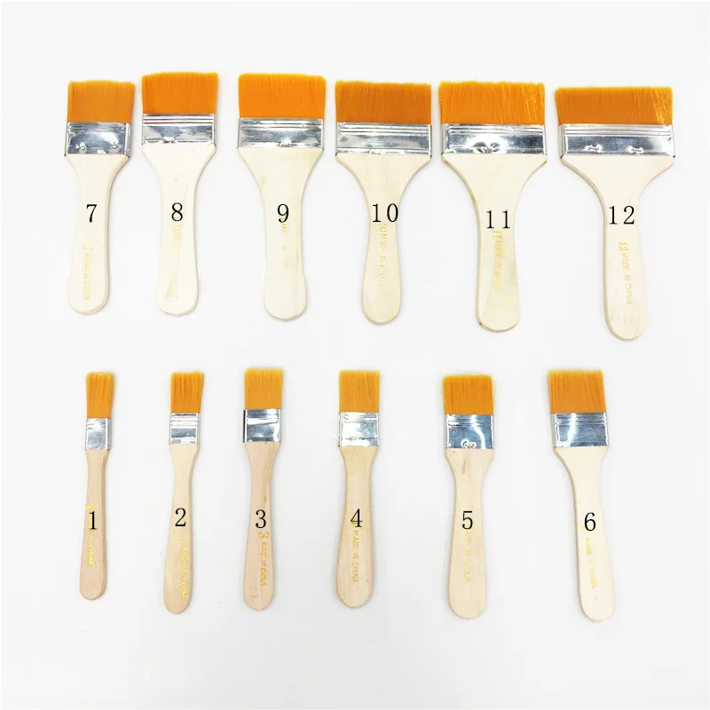 12Pcs Wooden Painting Brush Nylon Hair Flat Tips Artists Acrylic Oil Painting Brush Pen Drawing Tool Art Supply Set