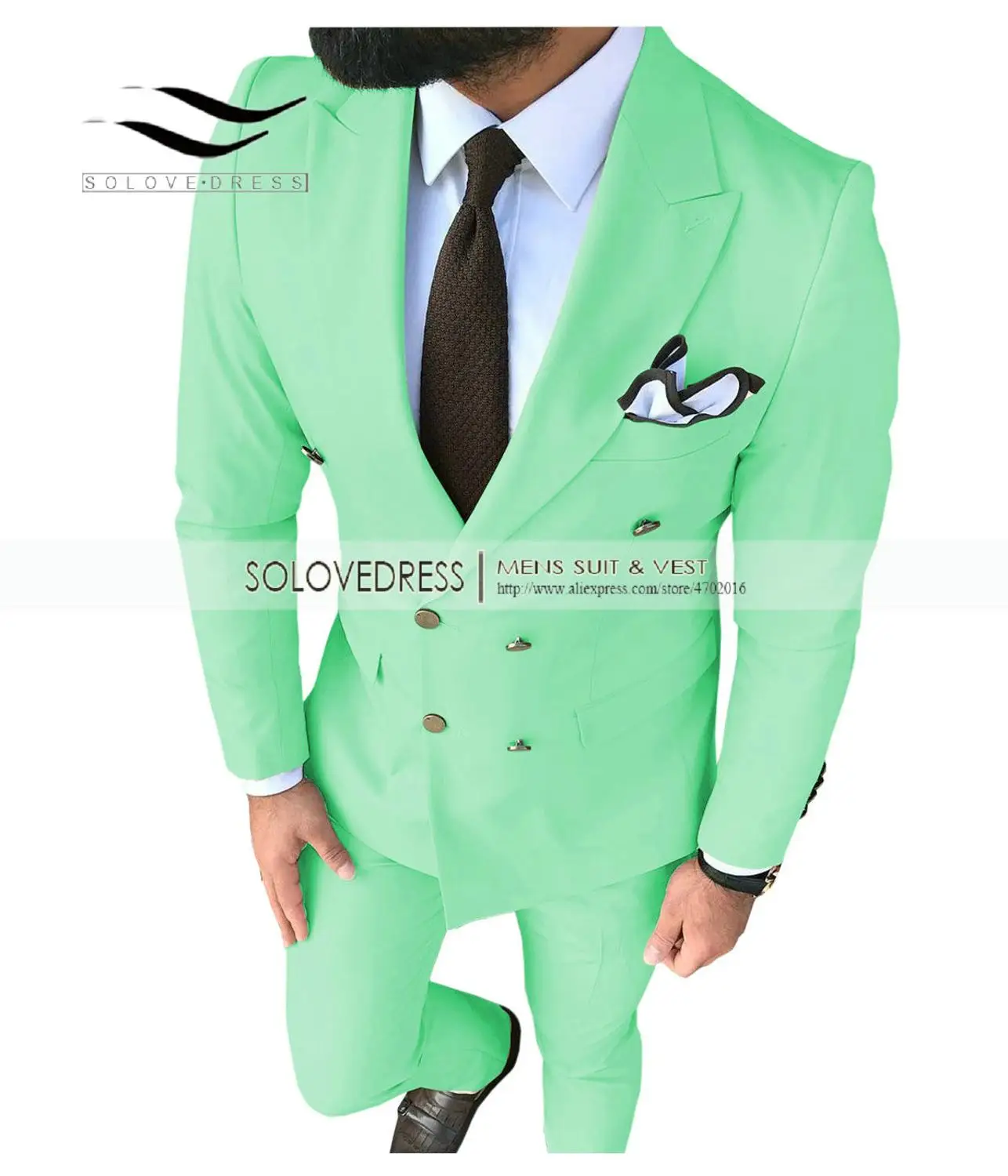 Mint Green Solovedress мужской свадебный костюм Пик нагрудные двубортный Slim Fit новая модная одежда для выпускного вечера Вечерние Дешевые обтягивающие костюм 3 шт. M2 - Цвет: Mint Green