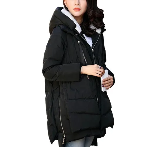 Женские зимние пальто больших размеров 5XL, модные однотонные Длинные парки с большим карманом, женские новые пуховики с капюшоном, утепленная хлопковая куртка для женщин - Цвет: Black