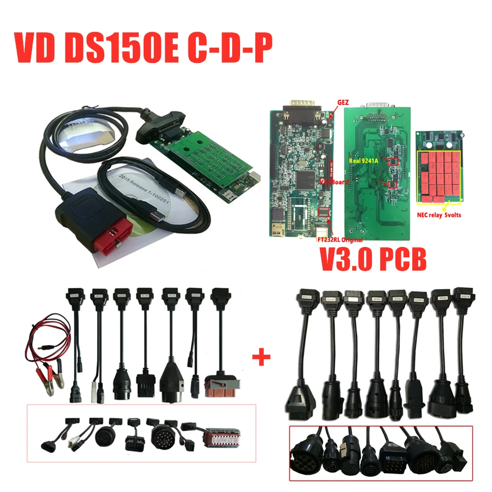 DHL. R0 с ключом для delphis vd ds150e c-d-p bluetooth Автомобильный obd диагностический для autocoms obd2 сканер+ 16 шт. автомобильные грузовые кабели - Цвет: v3.0 no bluetooth