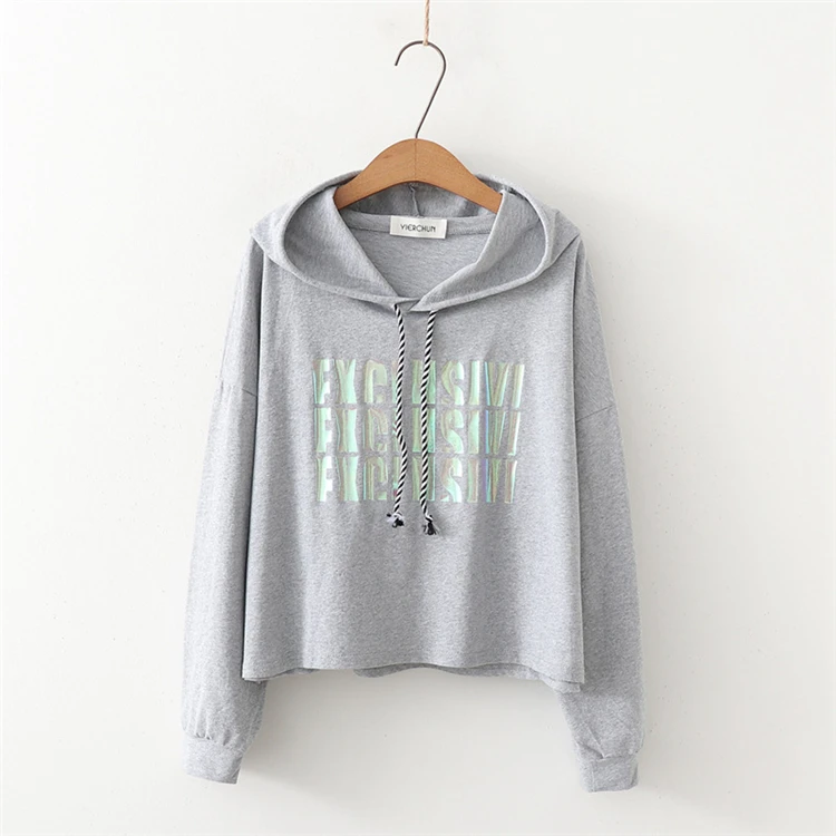 Merry Pretty Women’s Letter Print Crop Hoodies Winter Long Sleeve Hooded Sweatshirts For Femme Casual Loose Pullovers