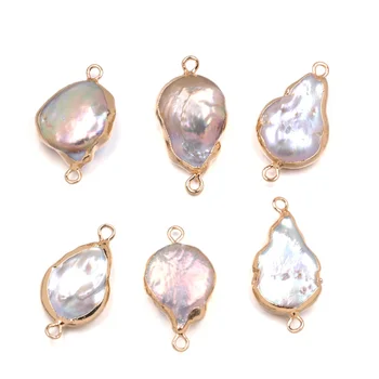 

10PC Natural Freshwater Pearl Pendant Purple Double Hole Connector Charm Jewelry Making DIY Necklace Accessories 15x24-17x28mm