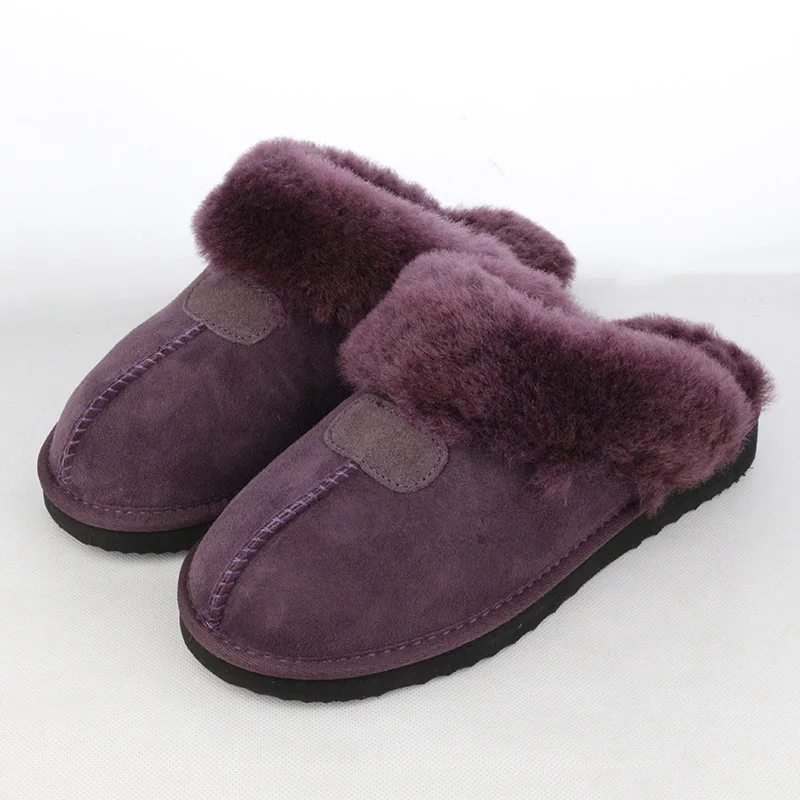 UVWP женская домашняя обувь из натуральной овечьей кожи с натуральным мехом; зимние тапочки для женщин; домашняя обувь; теплые шерстяные тапочки - Цвет: Grape purple
