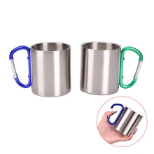 Нержавеющая сталь Кубок Отдых на природе Пеший Туризм Восхождение сумка для путешествий на открытом воздухе чашка 220 мл Карабин ручка дорожная кружка