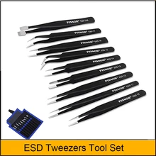 Tweezers-Tool-Set Antistatic ESD Stainless Straight High-Precision Curved Tip 10pcs Nipper