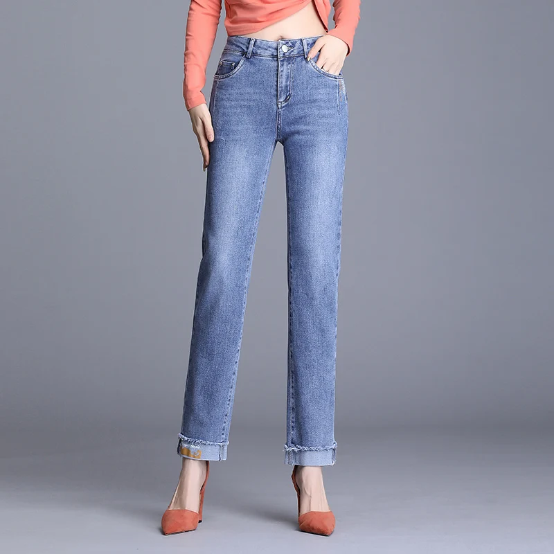 

HIgh Quality Women Straight Jeans 2020 Spring Summer High Waist Blue Denim Pants ladies Ankle Length Jeans Trousers
