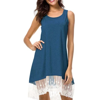 

Women Sleeveless Casual Dress Vest patchwork Lace Hem beach vestido playa Loose harajuku Hipster elegant dress