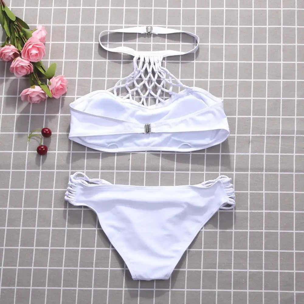 Nieuwe Mode Dames Korte Sets белый сексуальный женский комплект с бретелькой через шею бандо пуш-ап Bh пляжный костюм для женщин Vrouwen