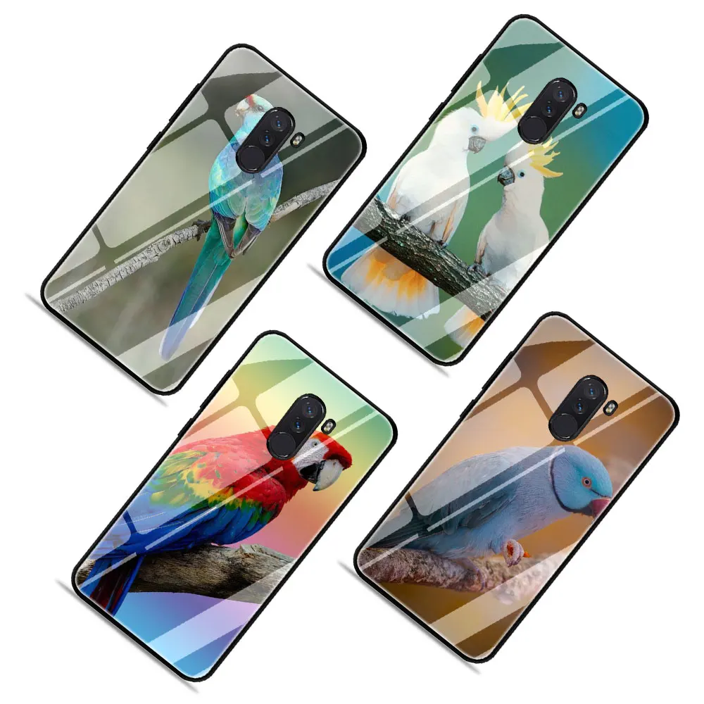 Синий Ringneck Parrot Art чехол из закаленного стекла для Xiaomi 8 Lite A1 A2 9 Redmi Note 5 6 7 Pro 6A 4X F1
