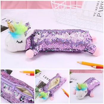 

Sequin Pencil Case Unicorn School Supplies Plush Estuche Escolar Pencilcase Pencil Box