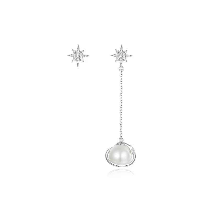 S925 стерлингового серебра жемчужный шар звезды женские уха шпильки | Украшения и