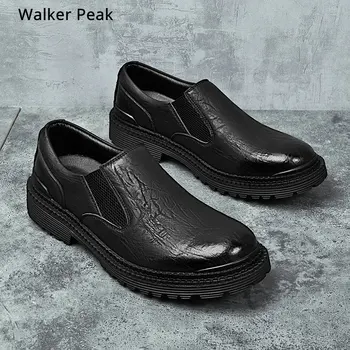

Thick sole 2020 Brand Men Casual Shoes Leather Breathable Men's Slip On Flats Work Shoes For Men Male Handmade High Top Shoes