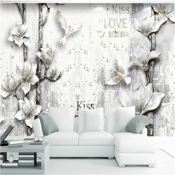 

Large 3D wallpaper mural custom Nordic relief three-dimensional magnolia flower TV sofa background wallpaper mural