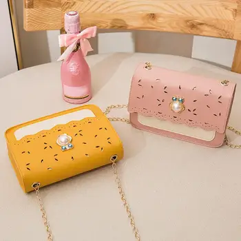 

Female Fashion PU Leather Flap Hollowed Messenger Bags Women Square Small Hit Color Chain Casual Shoulder Crossbody Handbag