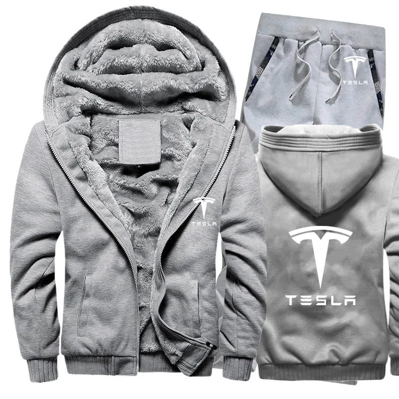 Толстовки мужские Tesla Car Logo Мужские s толстовки костюм зимний толстый теплый флис хлопок спортивный костюм на молнии мужские s куртка+ брюки комплекты из 2 предметов - Цвет: 820