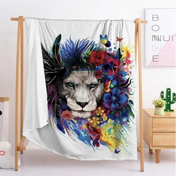 

2020 King Lion animal Custom blankets Large and small size throw blanket tapestry sleeping blanket flannel blanket bedding