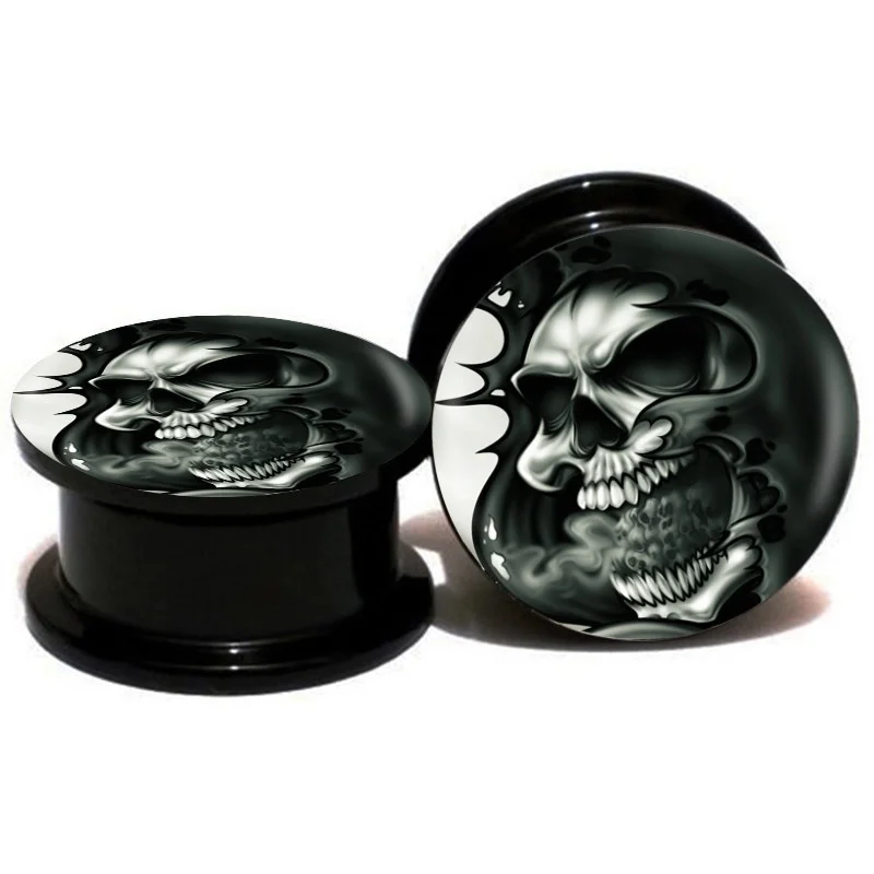 2pcs/lot 3D Skull Ear Plug And Tunnel Ear Gauges Stretcher Expander 6mm-25mm Screw Fit Plug Piercing