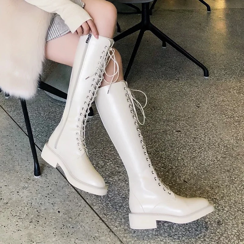 

2019 Autumn And Winter INS Online Celebrity British-Style Martin Knee Thigh Boot Ultra-Moved Side Zipper Lace-up round-Toe Boots