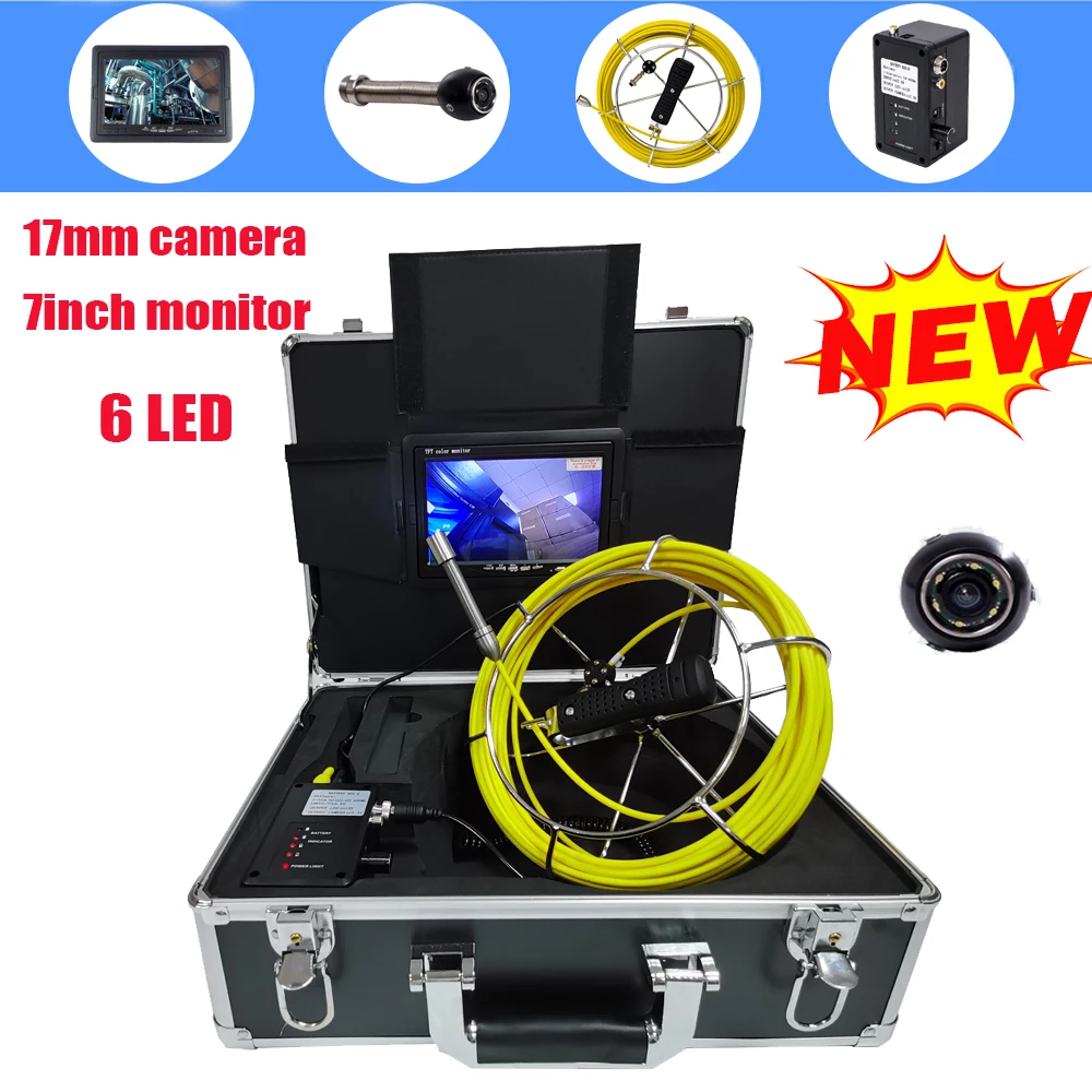 

7inch LCD Monitor Pipeline Drain Sewer Industrial Inspection System 17mm CCTV Endoscope Video Camera With 6pcs LEDS 20-50m Cable