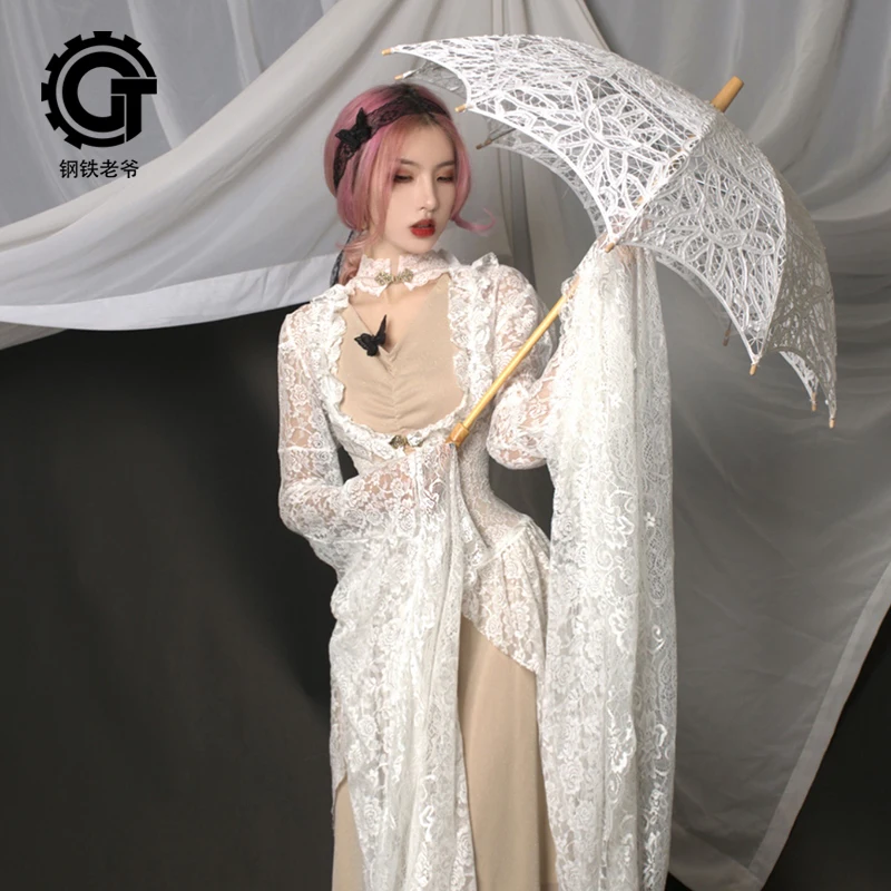 Gothic Vintage Womens Dress White Lace 