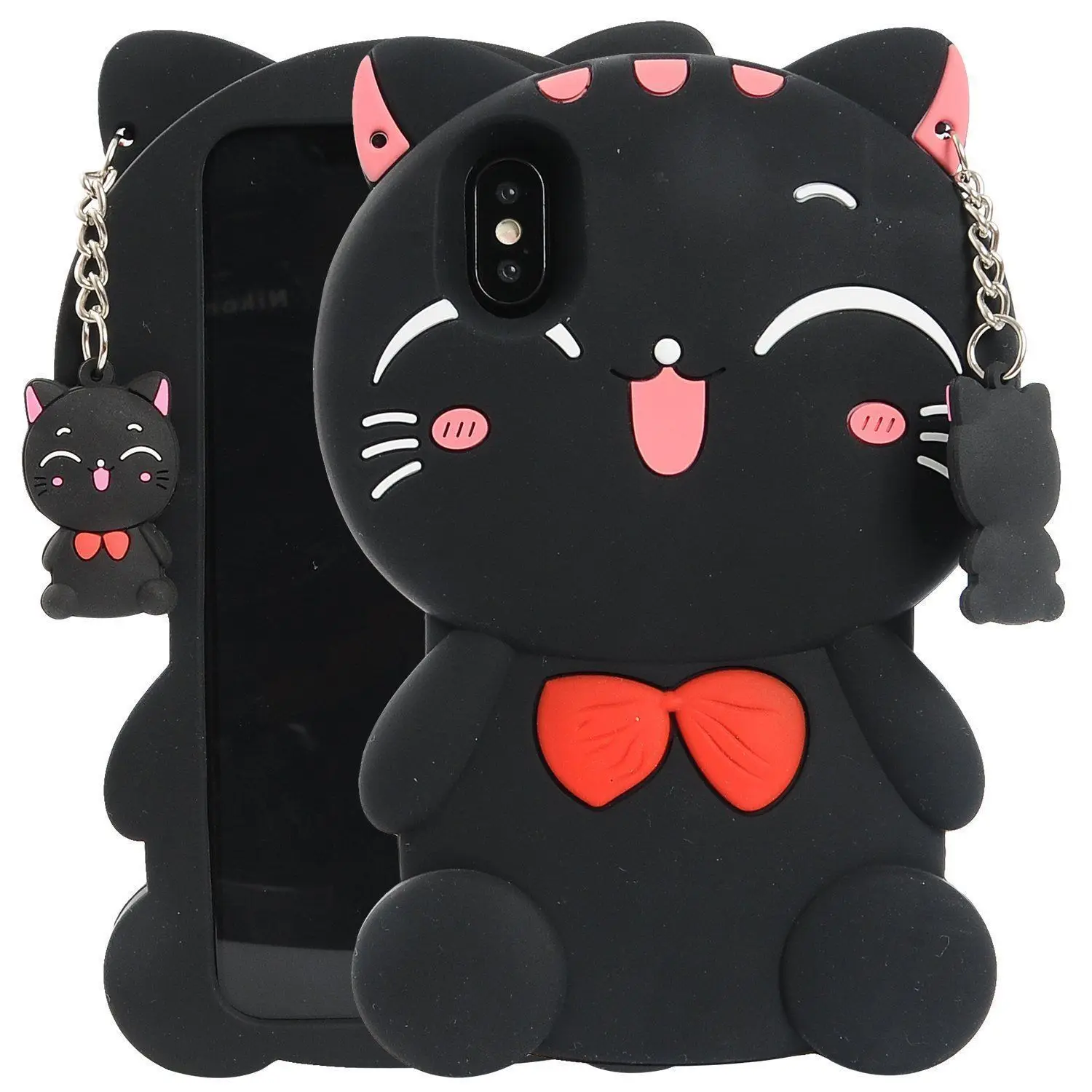 Black Lucky Cat Для iPhone 5 6 7 8 X XR XS Max/Plus 3D мультфильм животных Мягкий силиконовый чехол для задней панели сотового телефона оболочка противоударный - Цвет: Black Lucky Cat