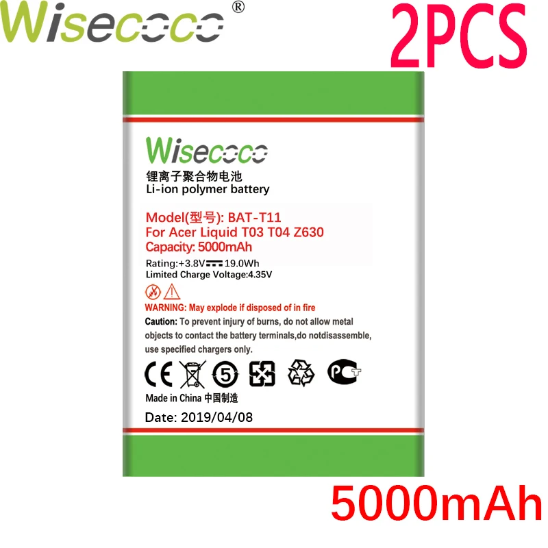 

WISECOCO 2PCS 5000mAh BAT-T11 Battery For Acer Liquid T03 T04 Z630 Z630S Mobile Phone Latest Production Battery+Tracking Number