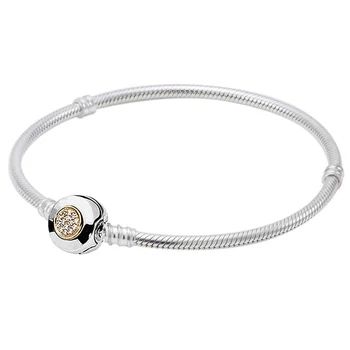 

Original MOMEMTS Two-Tone Signature Snake Chain Bracelet Bangle Fit 925 Sterling Silver Bead Charm Bracelet Diy Europe Jewelry