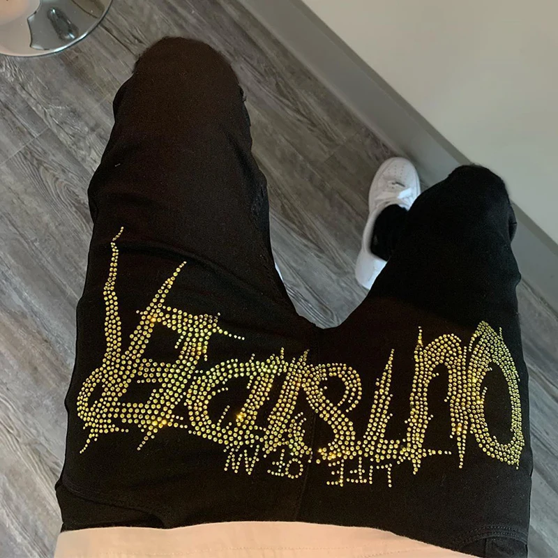 New Men's Trend Casual Black Ripped Jeans High Waist Hot Drill Street Comfort Soft Slim Stretch Washed Punk Denim Pencil Pants