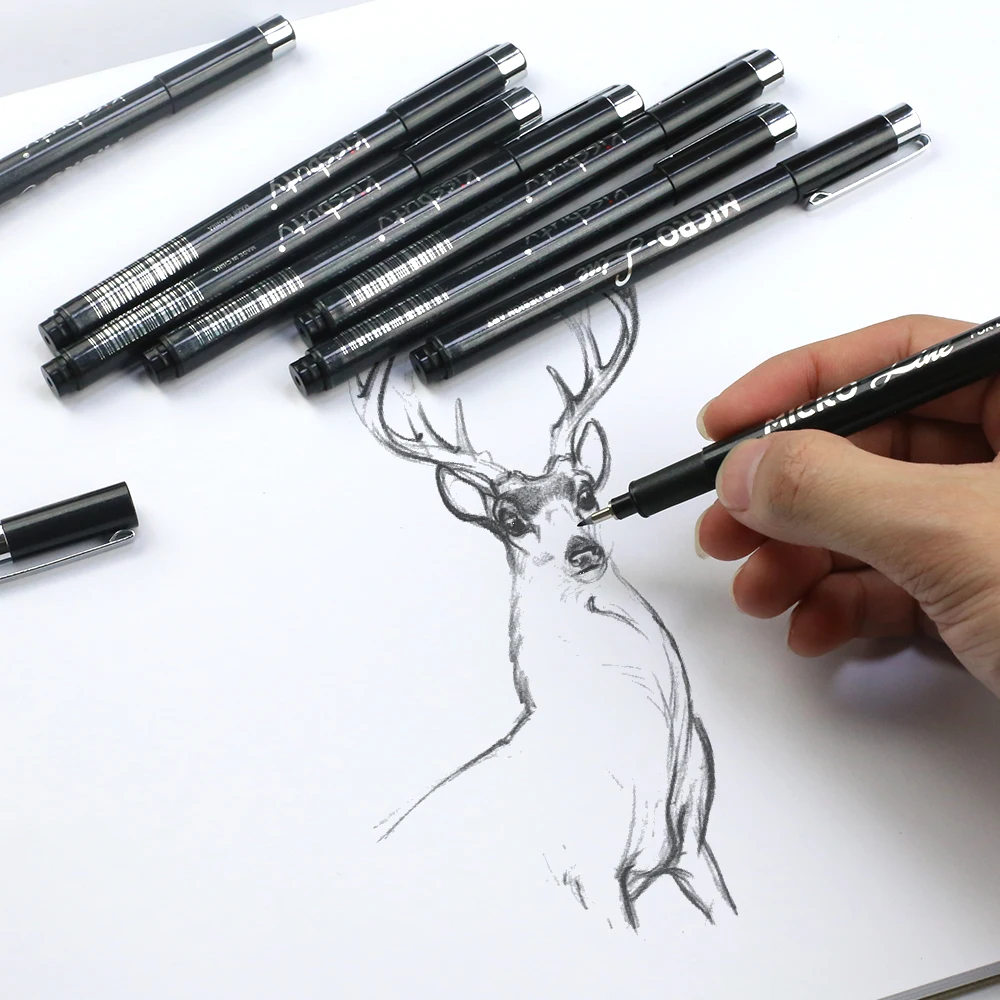 10pcs/set Waterproof Ink Black Micron Neelde Drawing Pen Pigment Fine Line  Sketch Markers Pen For Hand-paint Anime Art Supplies