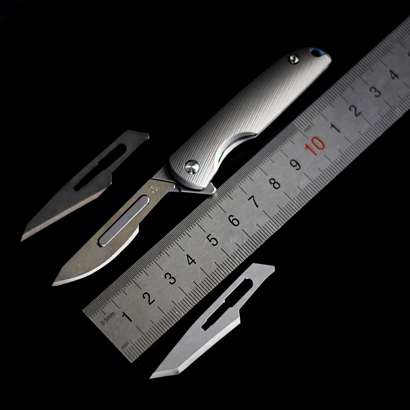 

Outdoor Paper Knife Surgical Blade Cutting Box Open Express Knife EDC Titanium Alloy Back Clip Titanium Alloy Handle