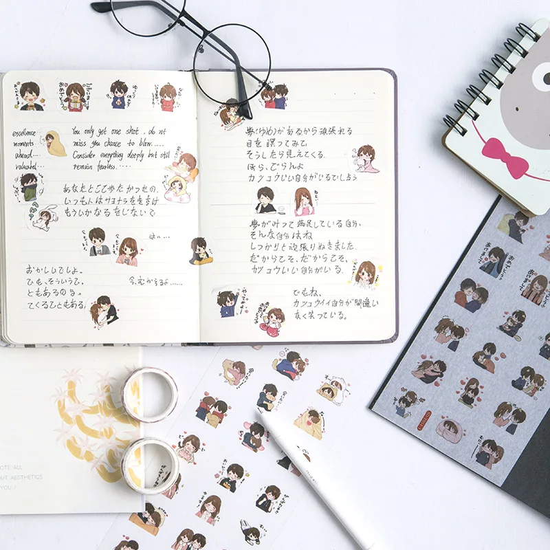 

3Sheets Kpop Stickers Pack Cartoon Animal Fashion Creative Space Notebook Album Stationery Daily Decorative on The Fridge Mobile