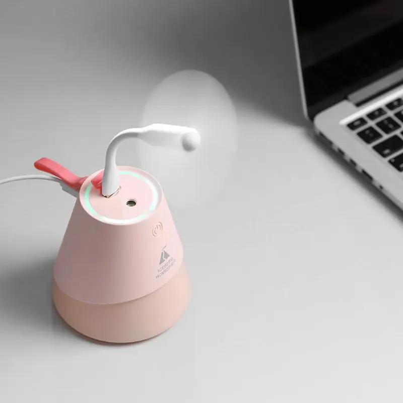 Volcano Shaped Mini Air Humidifier Car Air Purifier Diffuser with USB Fan Light