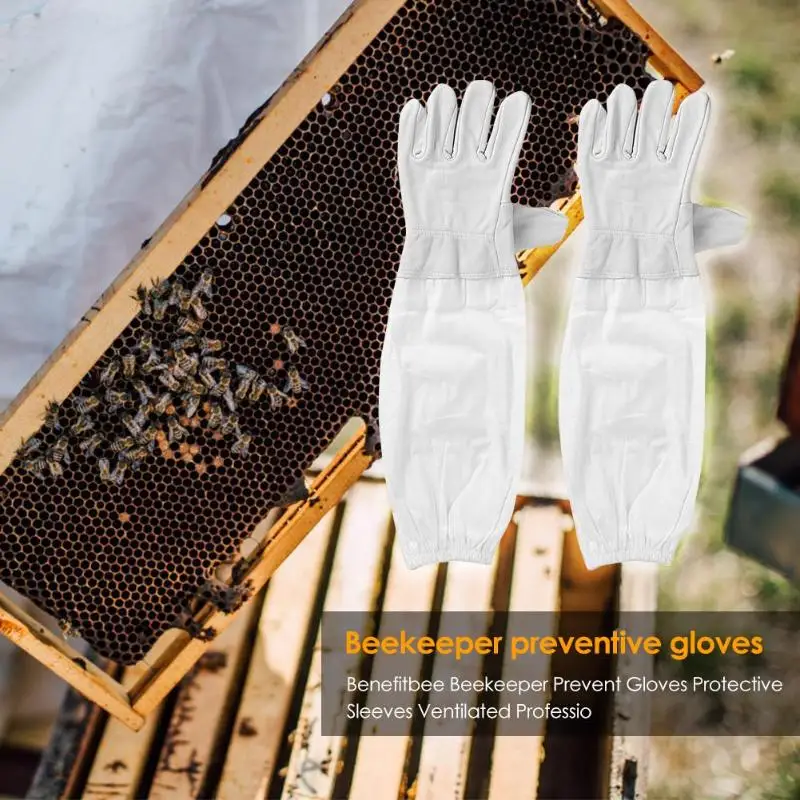 1 Pair Beekeeper Protective Gloves Cotton Leather Breathable Major Comfortable Very Durable Flexibility Apiculture Sleeves