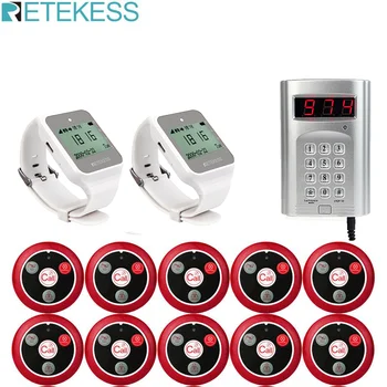 

Retekess Restaurant Call Wireless Pager Call Waiter 2pcs TD108 Watch Receiver+10pcs T117 Call Button+1pcs Keyboard Transmitter