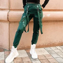 Женские спортивные брюки-карго с бретельками, облегающие длинные брюки для бега с манжетами/