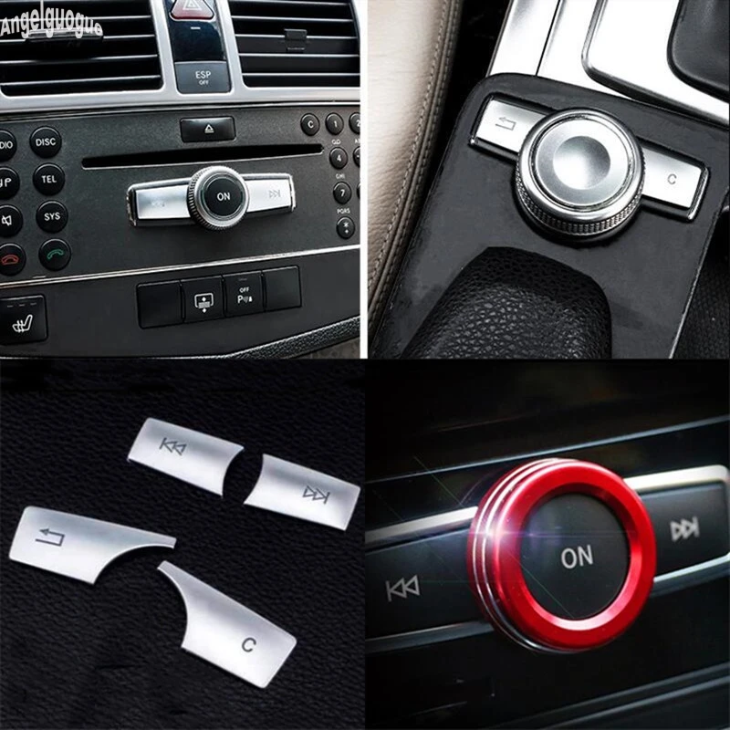 Car volume knob Control multimedia button covers trim for Mercedes Benz C E class W204 W213 ML CLS CLK class X204 X218 sticker