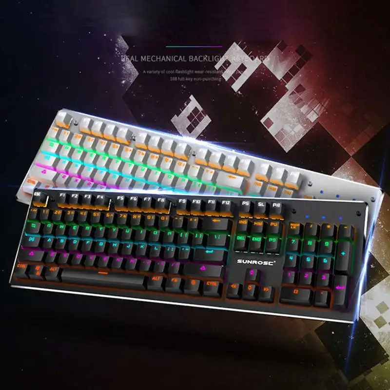  Sunrose T610 104 Keys English Wired Usb Backlit Mechanical Rgb Gaming Keyboards Waterproof For Tabl
